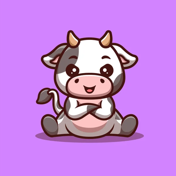 Cow Sitting Angry Cute Creative Kawaii Cartoon Mascot Logo — Stockvektor