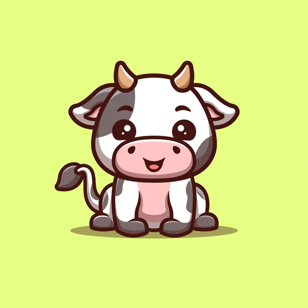 Cow Sitting Happy Cute Creative Kawaii Cartoon Mascot Logo — Stock Vector