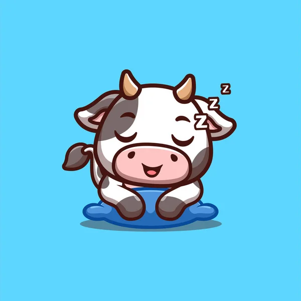 Kuh Schläfrig Niedliche Kreative Kawaii Cartoon Mascot Logo — Stockvektor
