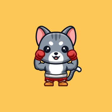 Evcil Kedi Boksörü Sevimli Yaratıcı Kawaii Çizgi Film Maskotu Logosu