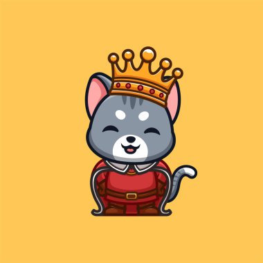 Ev Kedileri Kralı Sevimli Yaratıcı Kawaii Çizgi Film Maskotu Logosu