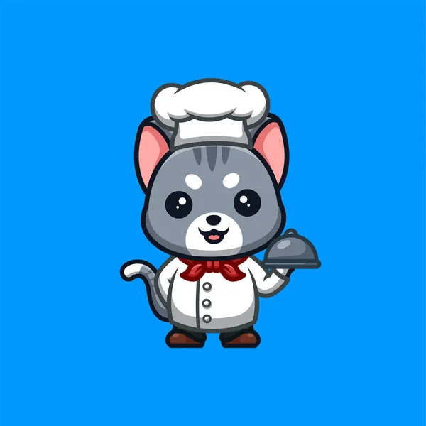 Domestic Cat Chef Cute Creative Kawaii Cartoon Mascot Logo — ストックベクタ