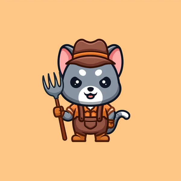 Domestic Cat Farmer Cute Creative Kawaii Cartoon Mascot Logo — ストックベクタ