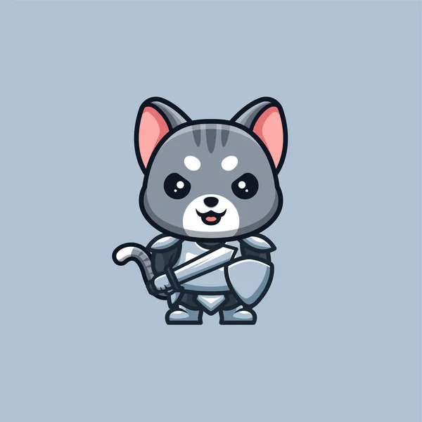 Ícone de ilustração de personagem de gato ninja branco corajoso