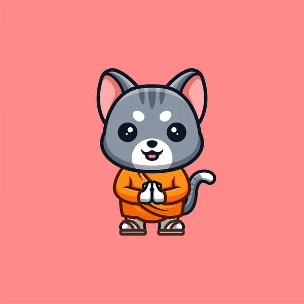 Domestic Cat Monk Cute Creative Kawaii Cartoon Mascot Logo — стоковый вектор