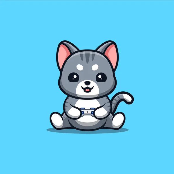 Evcil Kedi Oturan Oyun Şirin Yaratıcı Kawaii Maskot Logosu