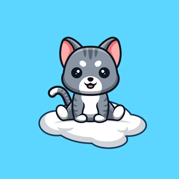 Hauskatze Sitzt Auf Wolke Niedliche Kreative Kawaii Cartoon Mascot Logo — Stockvektor