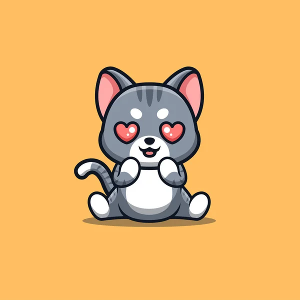 Domestic Cat Sitting Shocked Cute Creative Kawaii Cartoon Mascot Logo — Stock vektor