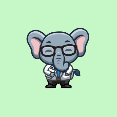 Fil Doktor Şirin Yaratıcı Kawaii Çizgi Film Maskotu Logosu