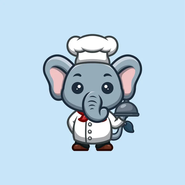 Elephant Chef Cute Creative Kawaii Cartoon Mascot Logo — Vector de stock