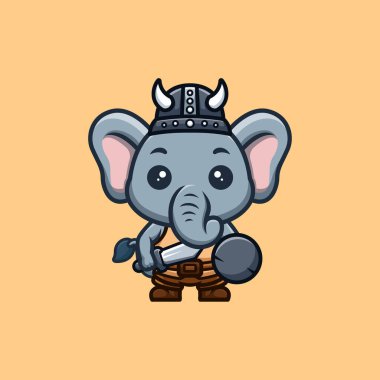 Elephant Viking Cute Creative Kawaii Cartoon Mascot Logo