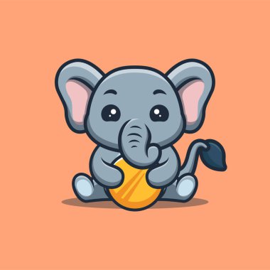 Fil Oturan Altın Sikke Yaratıcı Kawaii Maskot Logosu