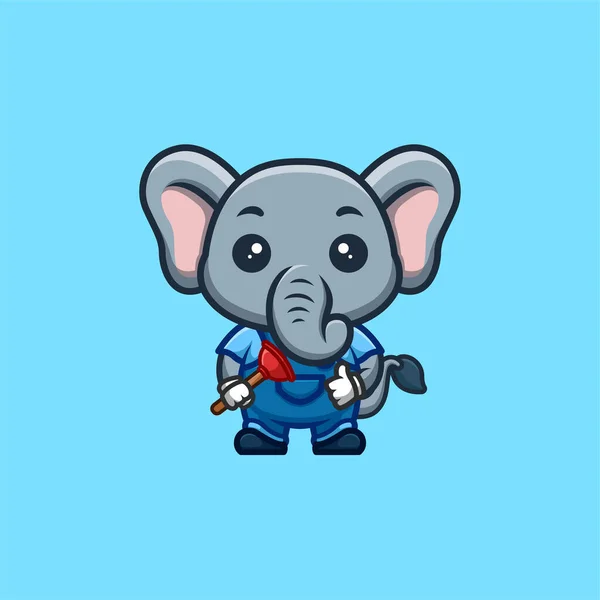 Elephant Plumber Cute Creative Kawaii Cartoon Mascot Logo — Vector de stock