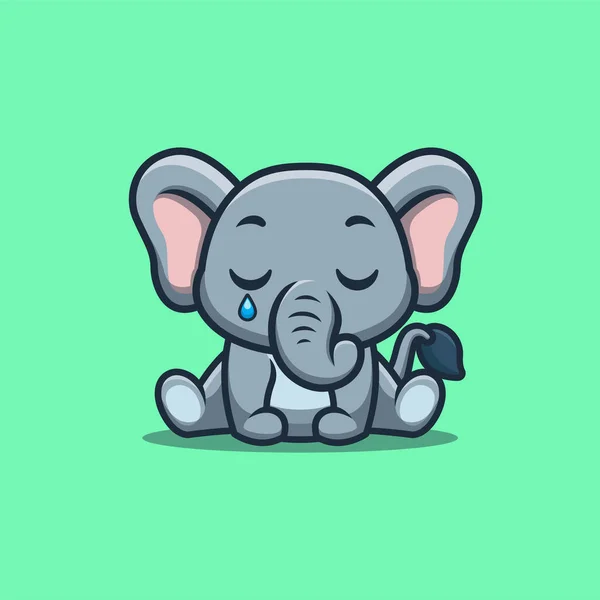 Elephant Sitting Sad Cute Creative Kawaii Cartoon Mascot Logo — Vector de stock