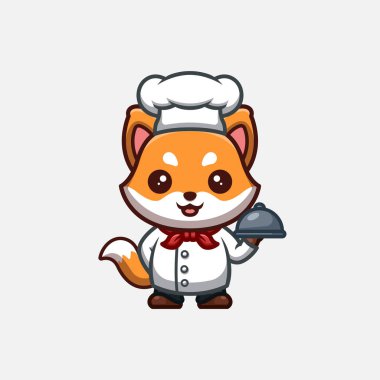 Tilki Şefi Yaratıcı Kawaii Çizgi Film Maskotu Logosu
