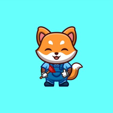Fox Plumber Şirin Yaratıcı Kawaii Çizgi Film Maskotu Logosu