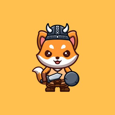 Fox Viking Cute Creative Kawaii Cartoon Mascot Logo