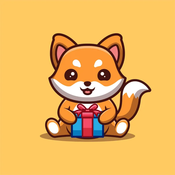 Fox Sitting Gift Box Cute Creative Kawaii Cartoon Mascot Logo — стоковий вектор