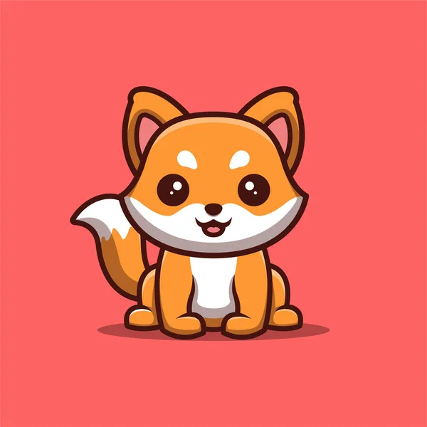 Fox Sitting Happy Cute Creative Kawaii Cartoon Mascot Logo — стоковий вектор