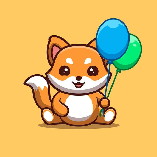 Fox Sitting Hold Balloon Cute Creative Kawaii Cartoon Mascot Logo — Image vectorielle