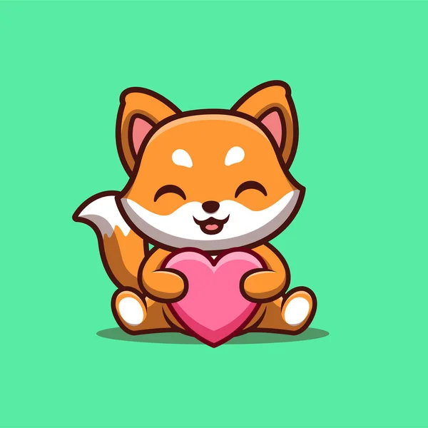 Fox Sitting Love Cute Creative Kawaii Cartoon Mascot Logo — Vetor de Stock