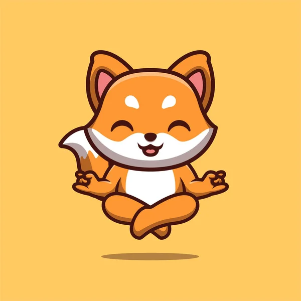 Fox Sitting Meditation Cute Creative Kawaii Cartoon Mascot Logo — Image vectorielle