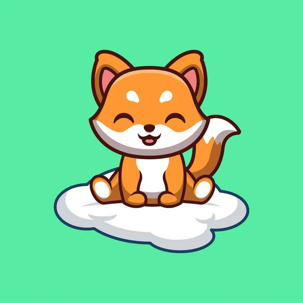 Fox Sitting Cloud Cute Creative Kawaii Cartoon Mascot Logo — Image vectorielle