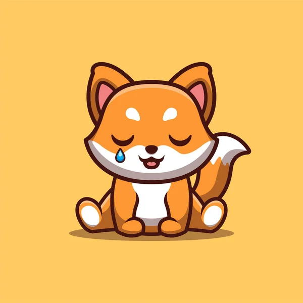 Fox Sitting Sad Cute Creative Kawaii Cartoon Mascot Logo — Stock vektor
