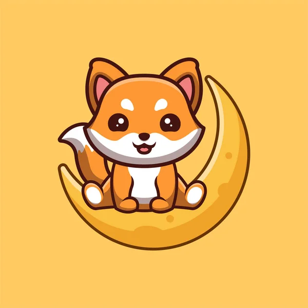 Fox Sitting Moon Cute Creative Kawaii Cartoon Mascot Logo — Stockový vektor