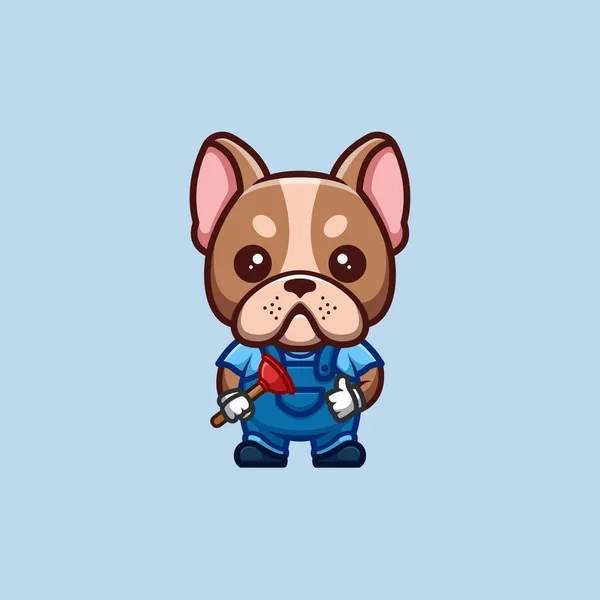 French Bulldog Plumber Cute Creative Kawaii Cartoon Mascot Logo — Vector de stock