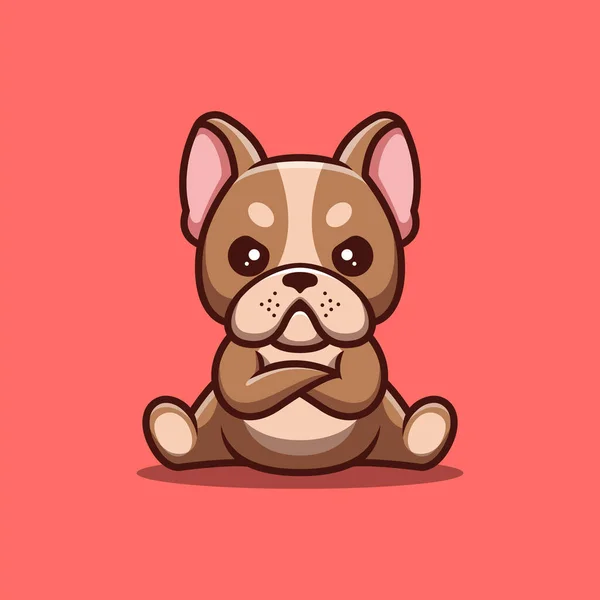 Fransız Bulldog Kızgın Oturan Şirin Yaratıcı Kawaii Çizgi Film Maskotu Logosu