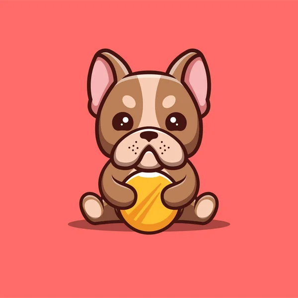 French Bulldog Sitting Gold Coin Cute Creative Kawaii Cartoon Mascot — стоковий вектор