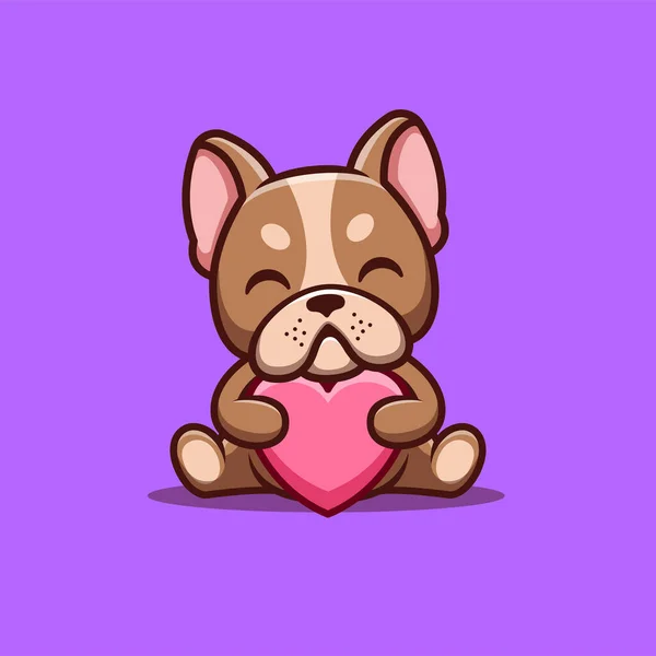French Bulldog Sitting Love Cute Creative Kawaii Cartoon Mascot Logo — Stockvektor