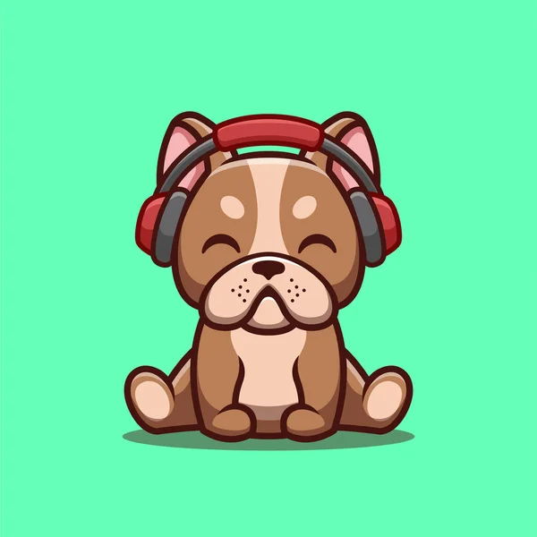 French Bulldog Sitting Hearing Music Cute Creative Kawaii Cartoon Mascot — Image vectorielle