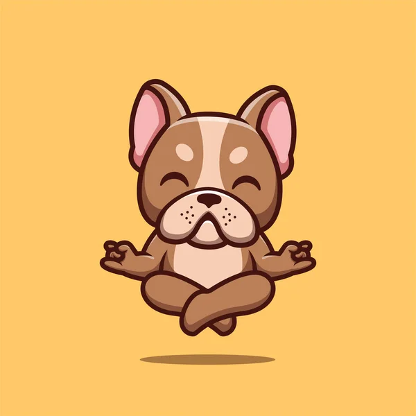 French Bulldog Sitting Meditation Cute Creative Kawaii Cartoon Mascot Logo — стоковий вектор