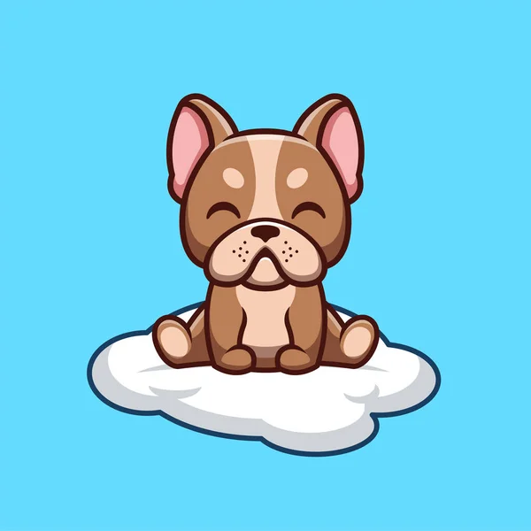 French Bulldog Sitting Cloud Cute Creative Kawaii Cartoon Mascot Logo — стоковий вектор