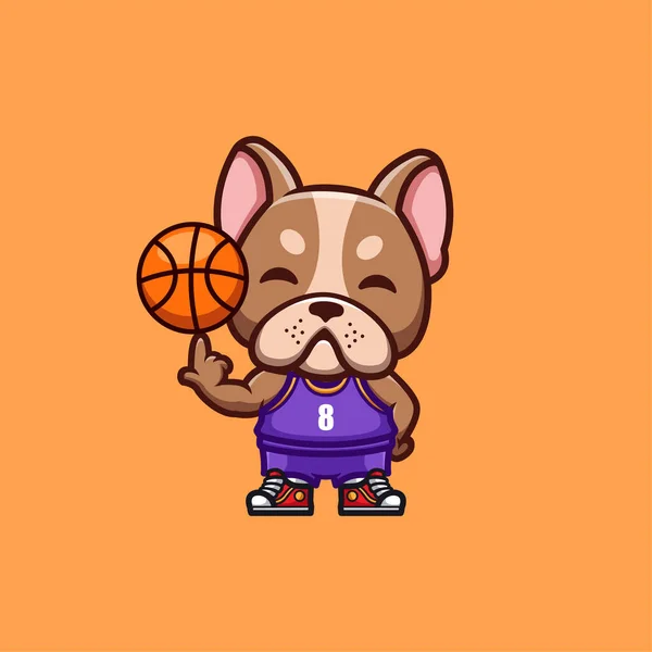 Fransız Bulldog Basketbol Sevimli Yaratıcı Kawaii Çizgi Film Maskotu Logosu