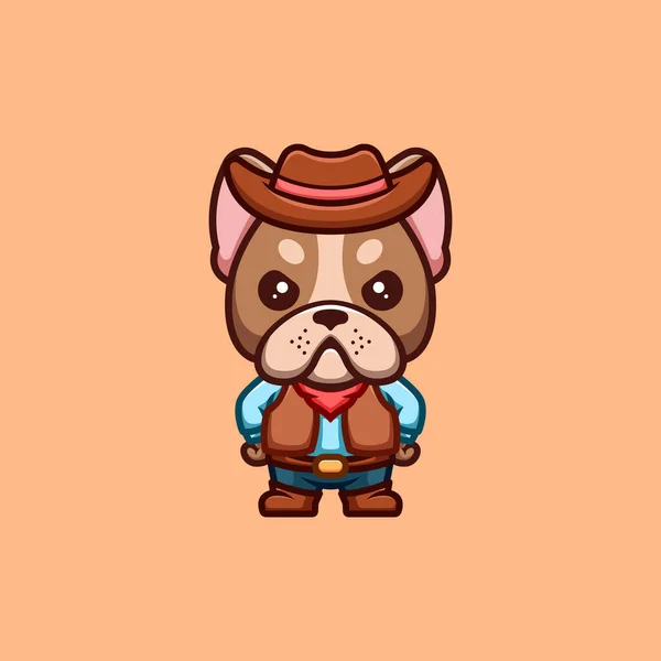 French Bulldog Cowboy Cute Creative Kawaii Cartoon Mascot Logo — Διανυσματικό Αρχείο