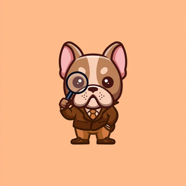 French Bulldog Detective Cute Creative Kawaii Cartoon Mascot Logo — стоковый вектор