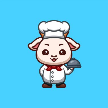 Keçi Şefi Sevimli Yaratıcı Kawaii Çizgi Film Maskotu Logosu