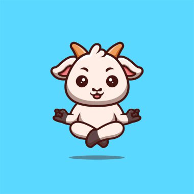 Keçi Oturan Meditasyon Şirin Yaratıcı Kawaii Çizgi Film Maskot Logosu