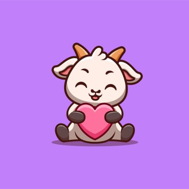 Goat Sitting Love Cute Creative Kawaii Cartoon Mascot Logo