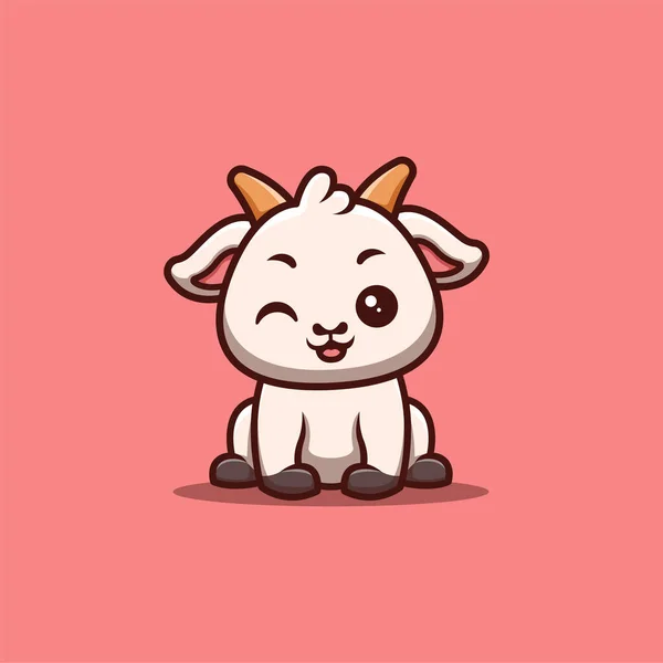 Keçi Oturan Şirin Yaratıcı Kawaii Çizgi Film Maskotu Logosu
