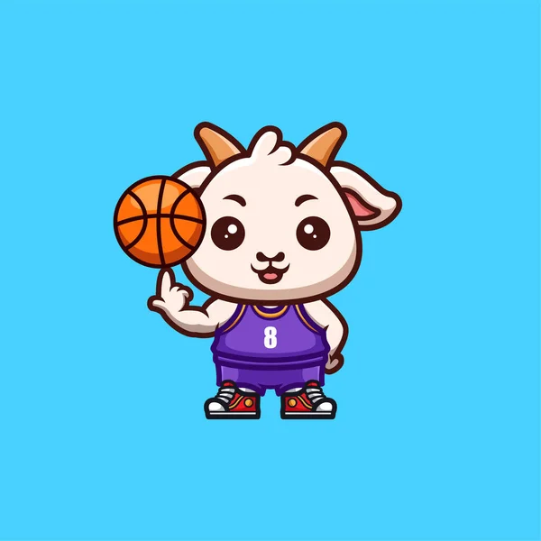 Goat Basketball Cute Creative Kawaii Cartoon Mascot Logo — Stock Vector