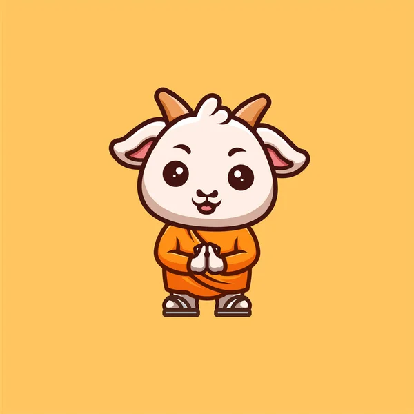 Goat Monk Cute Creative Kawaii Cartoon Mascot Logo — Vettoriale Stock