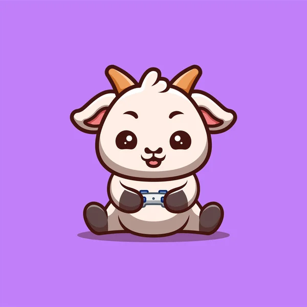 Goat Sitting Gaming Cute Creative Kawaii Cartoon Mascot Logo — стоковый вектор