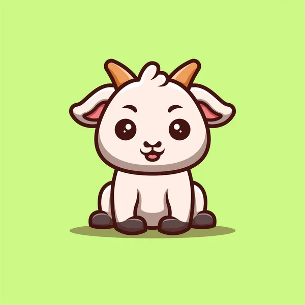 Goat Sitting Happy Cute Creative Kawaii Cartoon Mascot Logo — Διανυσματικό Αρχείο