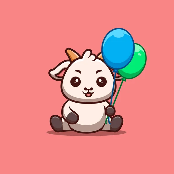 Goat Sitting Hold Balloon Cute Creative Kawaii Cartoon Mascot Logo — Διανυσματικό Αρχείο