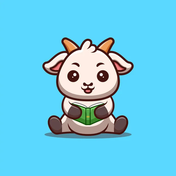 Goat Sitting Reading Book Cute Creative Kawaii Cartoon Mascot Logo — Διανυσματικό Αρχείο