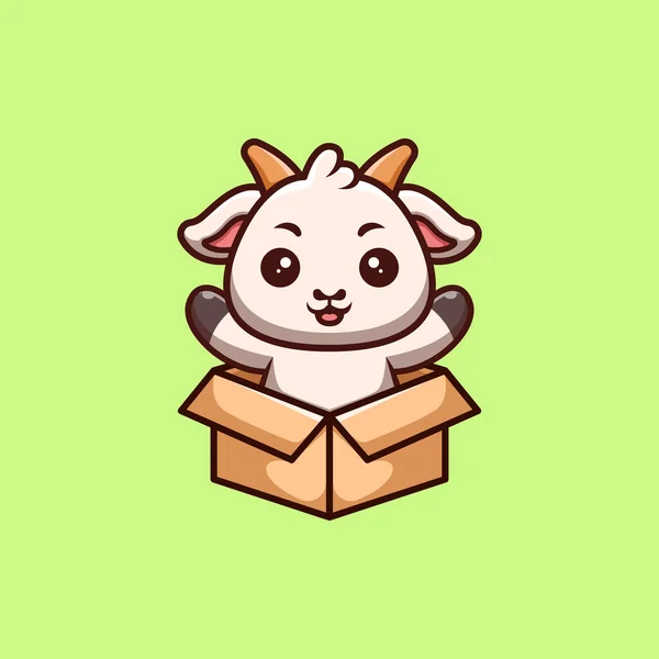 Goat Sitting Out Box Cute Creative Kawaii Cartoon Mascot Logo — стоковый вектор